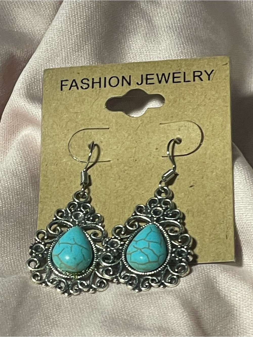 Fashion Jewelry Silver-Tone Filigree Earrings with Turquoise Stones